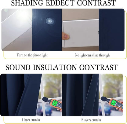 NICETOWN 100% Blackout Curtain Set, Thermal Insulated & Energy Efficiency Window Draperies for Guest Room, Full Shading Panels for Shift Worker and Light Sleepers, Navy Blue, 52W x 84L, 2 PCs