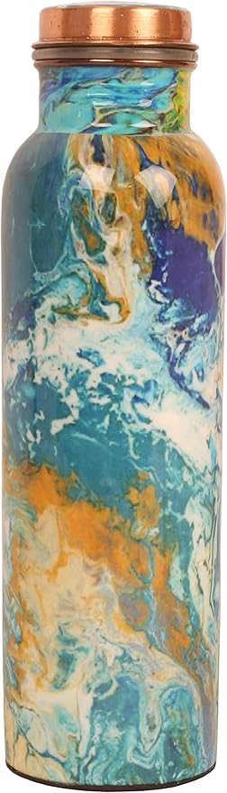 Pure Copper Water Bottle - Handcrafted - Ayurveda health benefits - Large 35 oz - Leak proof - Easy to carry for Sports, Fitness, Yoga, School - Royal Mosaic 3D Vintage Colorful Enamel