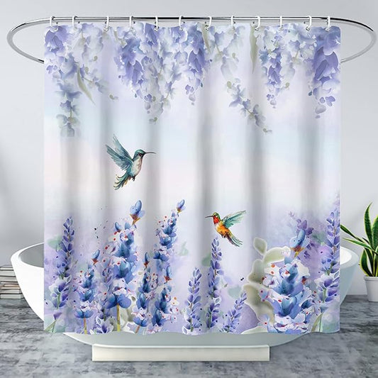 AILONEN Waterproof Floral Shower Curtain for Bathroom,Purple Blue Botanical Wisteria Lavender Flowers Shower Curtain,Watercolor Floral Decor Bathroom Polyester with Grommets and Hooks 60" W*72" H