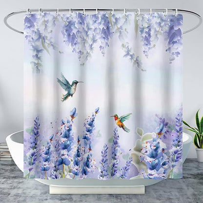 AILONEN Waterproof Floral Shower Curtain for Bathroom,Purple Blue Botanical Wisteria Lavender Flowers Shower Curtain,Watercolor Floral Decor Bathroom Polyester with Grommets and Hooks 72" W*78" H