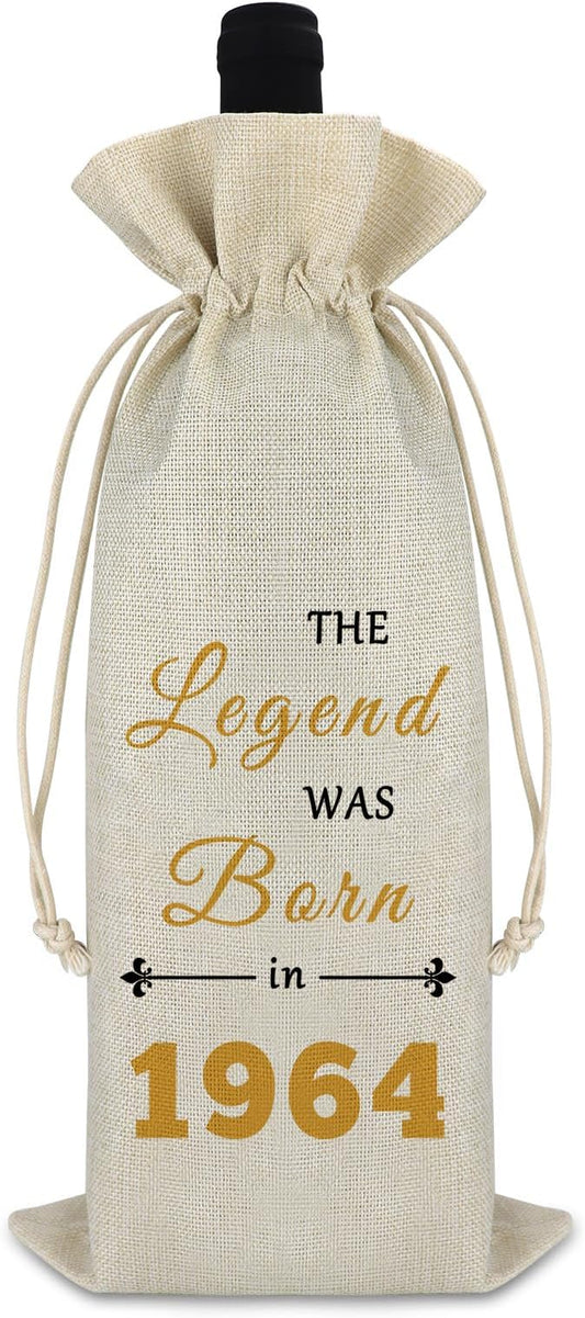 60th Birthday Gifts for Her Him Wine Bag Happy 60th Birthday Gift for Women Men Wine Gift Bag 60 Year Old Birthday Party Decors Turning 60 Gift for Mom Wife Friends Burlap Wine Cover Bag