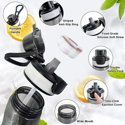 Newly Upgraded Air Water Bottle, 22oz Air Water Bottle with Flavor Pods, Leak Proof Scented Water Bottle with Large Portable Handle, 0 Suger No BPA for Gym, Outdoors, Schools (Black Tilted Head)