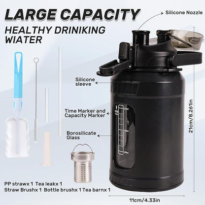 Glass Water Bottle,Inspirational Water Bottle With Straw and Handle,Large Sports Motivational Water Bottle with Strap and Shell For Gym,Sports,Daily (32 oz)