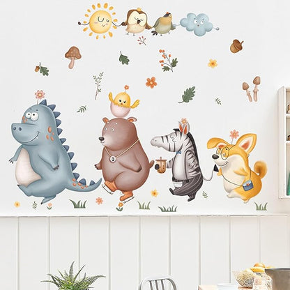 Animals Educational Wall Decals Jungle Animals Dinosaur Bear Zebra Fox Wall Stickers for Daycare Boy Room Girl Room Nursery Baby Room Bedroom Playroom