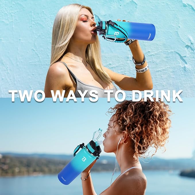 32oz Insulated Water Bottle with Straw Lid & Spout Lid & Paracord Handle, Stainless Steel Water Bottle Wide Mouth, Double Wall for Women Men Gym Fitness Outdoor