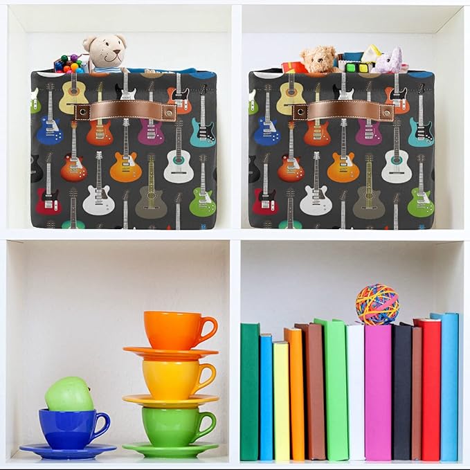 Modern Guitar Storage Basket Music Storage Box Bin Large Laundry Organizer Basket for Bathroom Nursery Kitchen Clothes Toys Newspaper 1PC