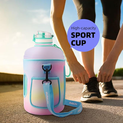 QuiFit 1 Gallon Water Bottle - 128 oz Water Bottle with Times to Drink - BPA Free Motivational Water Bottle with Infuser - Large Water Bottle - Sports Water Bottle 1 Gallon in Gym