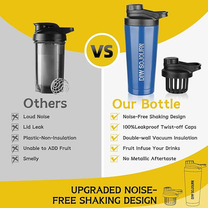 24 oz Shaker Bottle,Stainless Steel Shaker Bottle with Noise-Free Design,Insulated Metal Shakers Bottles Cup for Protein Mixes and Pre Workout,Gym Shaker Bottle(Navy blue)