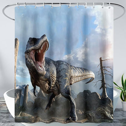 AILONEN Dinosaur Boys Shower Curtain for Bathroom Decor,Roaring Dinosaur Bath Curtain Gifts for Kids Teens,Jungle Dinosaur Polyester Waterproof with 12 Plastic Hooks 60" W*72" H