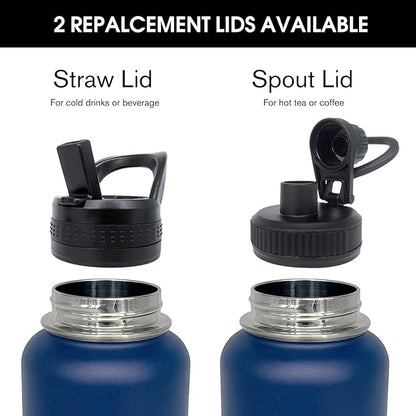 4pack 32 oz Insulated Water Bottle With Straw, Stainless Steel Sports Water Cup Flask with 2 Lids, Wide Mouth Travel Thermal Mug,Navy
