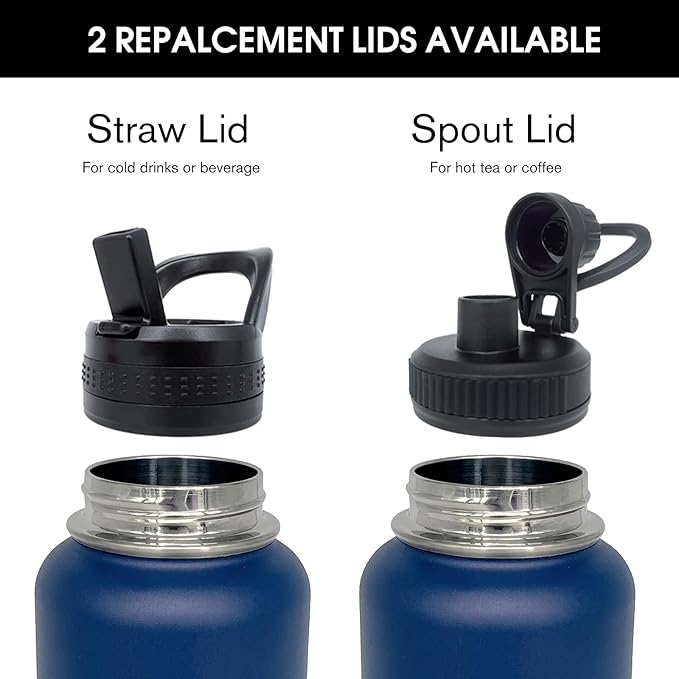 4pack 40 oz Insulated Water Bottle With Straw, Stainless Steel Sports Water Cup Flask with 2 Lids, Wide Mouth Travel Thermal Mug,Navy