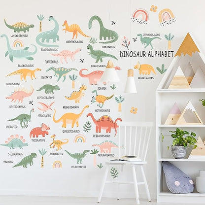 Boho Dinosaur Wall Decals Dino Palm Tree Wall Stickers Dinosaur Room Decor for Boys Kids Adult Bedroom Living Room Nursery Classroom Bathroom Home Decoration