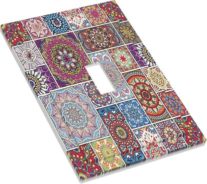 Morocco Talavera Mexican Tiles Printed Colroful Mandala 1 Gang Light Switch Covers Single Toggle Wall Plate Decorative Switchcover Electrical Switchplate for Kitchen Bathroom Bedroom Decor
