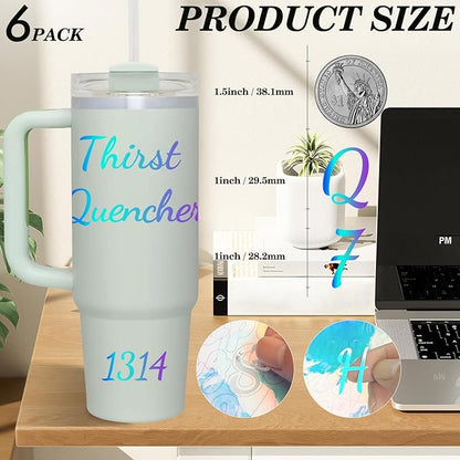 6 Pcs Letters Stickers for Stanley Cup - Colorful Waterproof Self-Adhesive Alphabet Sticker, Vinyl Shiny Tumbler Decorate for Water Bottle Desk Laptop Classroom Adults Kids Gifts