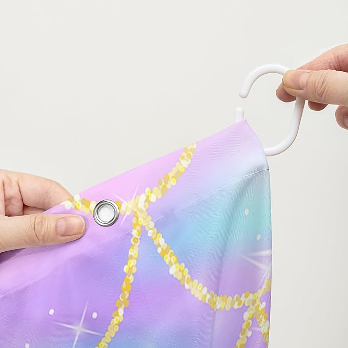 AILONEN Mermaid Scale Shower Curtain,Purple Mermaid Scale Bath Curtain for Girls Bathroom,Polyester Waterproof for Shower with 12 Plastic Hooks 72" W*96" H