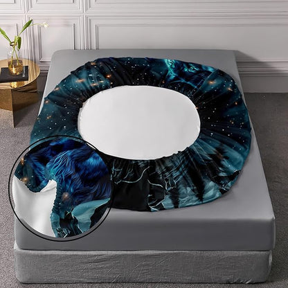 AILONEN Boys Wolf Fitted Sheet Set Queen Size, 3 Pieces Evening Starry Bedding Set Wild Animal Wolf Sheet Set for Boys Men Kids,Wildlife Bed Sheet Set Wolf Fitted Sheet with 2 Pillowcases