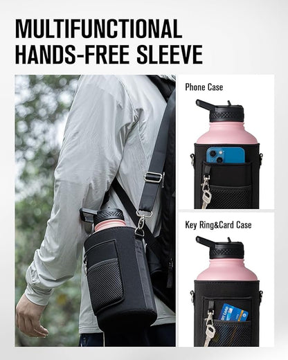 64oz Insulated Water Bottle, Coolplus Half Gallon Water Jug With Straw Stainless Steel Double-Walled Vacuum Metal Large Flask With Carry Sleeve Bpa-Free Leakproof, Keep Cold 48 Hrs, Pink