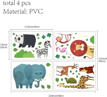 CREATCABIN 4pcs Cartoon Animal Vinyl Wall Decal Forest Wall Stickers Self-Adhesive Peel Stick Nature DIY Mural Decoration for Girl Boy Bedroom Living Room Kitchen Wardrobe Door Playroom Classroom
