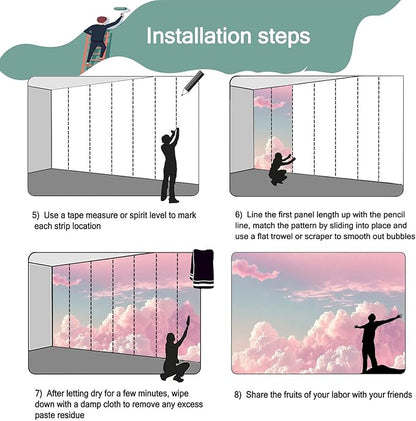 Children 3D Pink Cloud Wallpaper for Kid's Room (Not Peel and Stick)