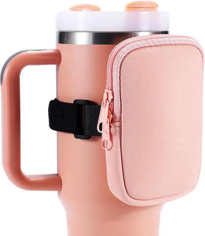 Water Bottle Pouch Cup Accessories for Women Quencher Adventure IceFlow 20oz 30oz 40oz Tumbler Pouch with Handle Running Pouch Bag for Cards Keys(Pink)