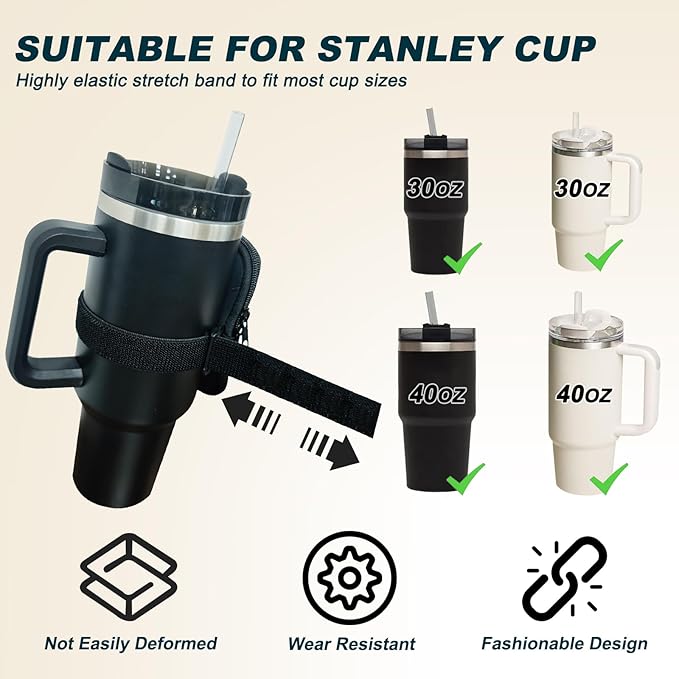 Water Bottle Pouch for Stanley Quencher Adventure 40oz & Stanley IceFlow 20oz 30oz,Tumbler Pouch with Pocket, for Keys, Wallet, Cards, Earphone,Compact, Versatile (Black)