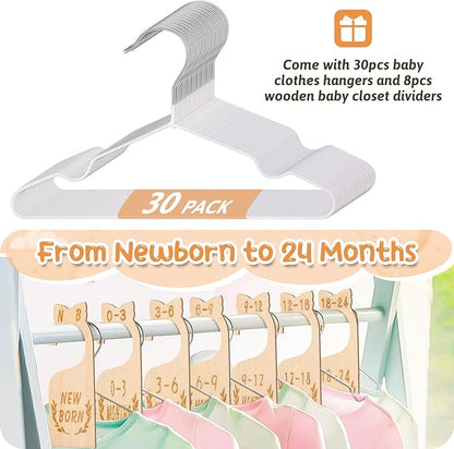 8Pcs Wooden Baby Closet Dividers for Baby Clothes Organizer, and 30Pcs Baby Hangers, Baby Closet Organizer Baby Clothes Dividers for New Mom Dad Parents, 0-24 Months