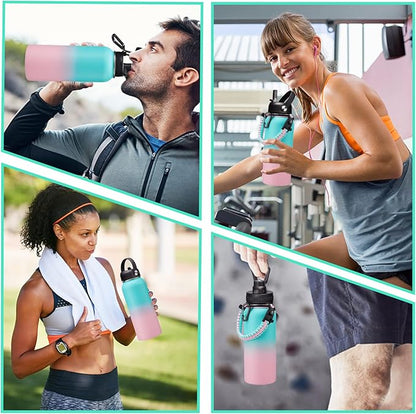 32oz Stainless Steel Water Bottle -w/Paracord Handle, Straw & Spout Lids, Bottle Sleeve, Reusable Metal Thermo Keep Cold-48h & Hot-24h, Wide Mouth Double-Wall Vacuum Flasks for Sports Fitness