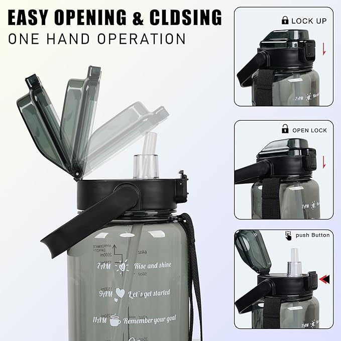 Moon Butterfly Flower Half Gallon Water Bottle with Sleeve, 64 Oz Water Bottle with Measurements Marked, Leakproof-Free Drinking Water Bottle, Sports Water Bottle BPA Free Half Gallon Water Jugs