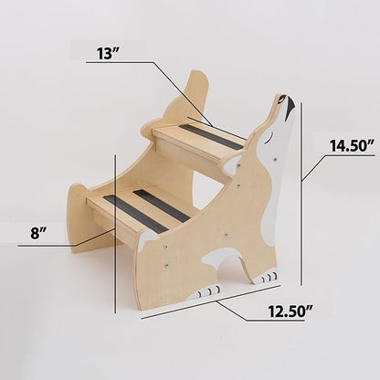 Crowned Cuddles - Premium Wooden Step Stool for Kids Toddler Step Stool, Kids Step Stool for Toddlers, Wood Step Stool for Kids Bathroom Sink, Kitchen Counter & Potty Stool (Brown)