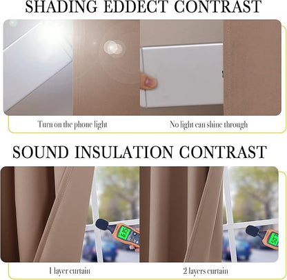 NICETOWN Bedroom Full Blackout Curtain Panels, Super Thick Insulated Window Covers, Keeping Out Cold Air and Heat 100% Blackout Blinds with Same Color Liner (Taupe, Set of 2 PCs, 52 by 54-inch)