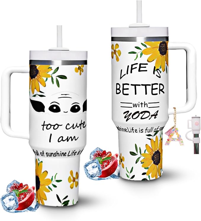 30oz Sunflowers Coffee Tumbler with Handle, Stainless Steel Double Wall Vacuun Insulated with Straw and Leak Proof Lid Travel Coffee Mug Cup, Birthday Gifts for Adult Women Men