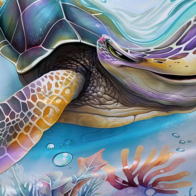 AILONEN Sea Turtle Shower Curtain,Kawaii Sea Animal Turtle Bathroom Curtains Set for Kids Girls,Tropic Animal Tie Dye Turtle Shower Curtains for Bathroom, 60" W*72" H