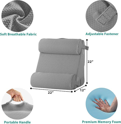 Adjustable 4pcs Bed Wedge Pillow Set, Memory Foam Wedge Pillow Post Surgery for Back, Neck, Leg Pain Relief, Pillow Wedge for Sleeping, Sitting up in Bed, Acid Reflux and GERD, Grey