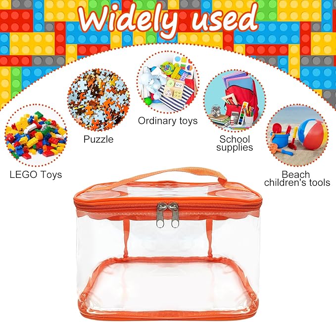 5 Packs Clear Toy Storage Bags, 9.4 x 6.5 x 5.5 Inch Clear PVC Toy Storage Bags with Zipper Reusable Waterproof Toy Storage Organizer Pouch for Board Games Building Blocks Toys and Books