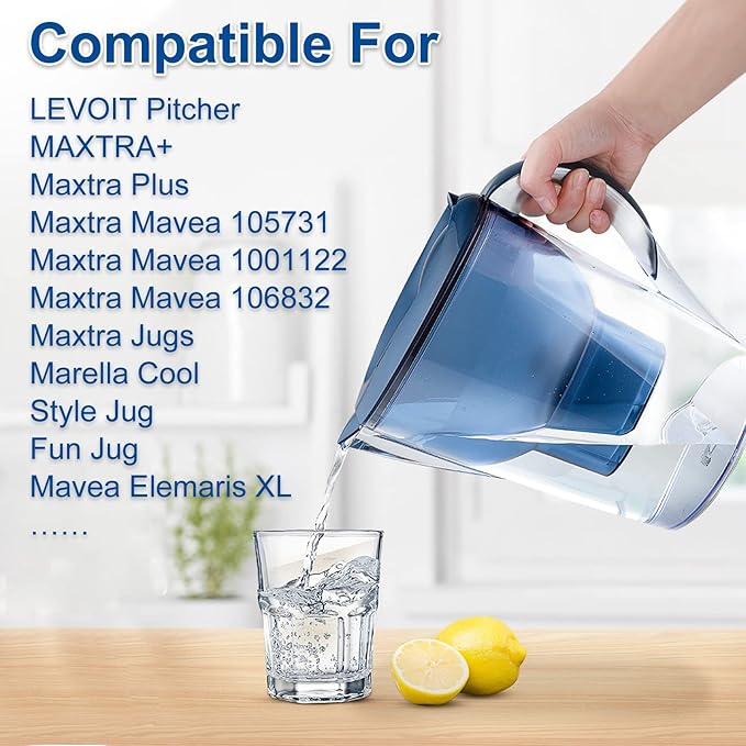 6-Pack Mavea Water Filter Replacement for MAVEA Pitcher 1001122,1001495 LEVOIT Pitcher,Brita Mavea Maxtra, Maxtra+ and more brand of Water filter Pitcher