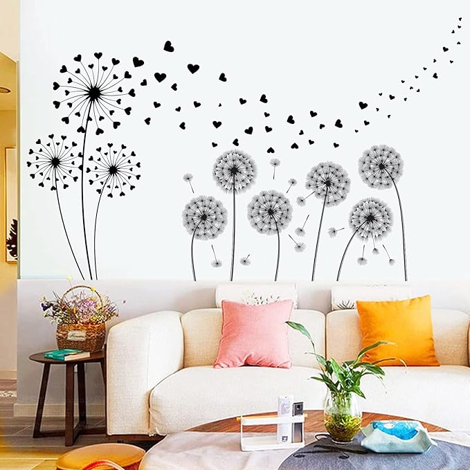Cherry Blossom Tree Wall Decals, Butterfly Wall Stickers, Pink Flowers Wall Stickers, Removable Vinyl Wall Decor Mural Art for Baby Nursery Bedroom & Living Room Decoration (Zhai-Fly Dandelion 03)