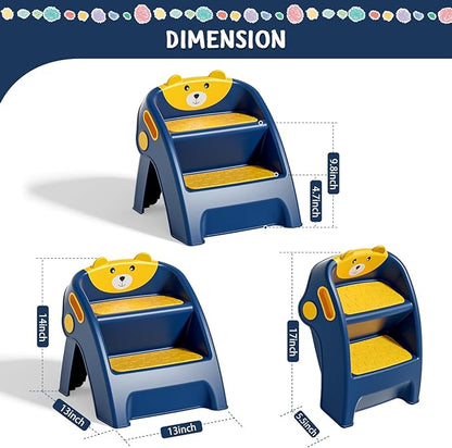 Toddler Step Stool for Bathroom Sink and Potty Training Durable Anti-Slip,Anti-Tip A-Frame,10-Second Assembly, 2-Step Potty Stool with Wide Steps,CPC Certified for Safe and Kids Easy Hand Washing