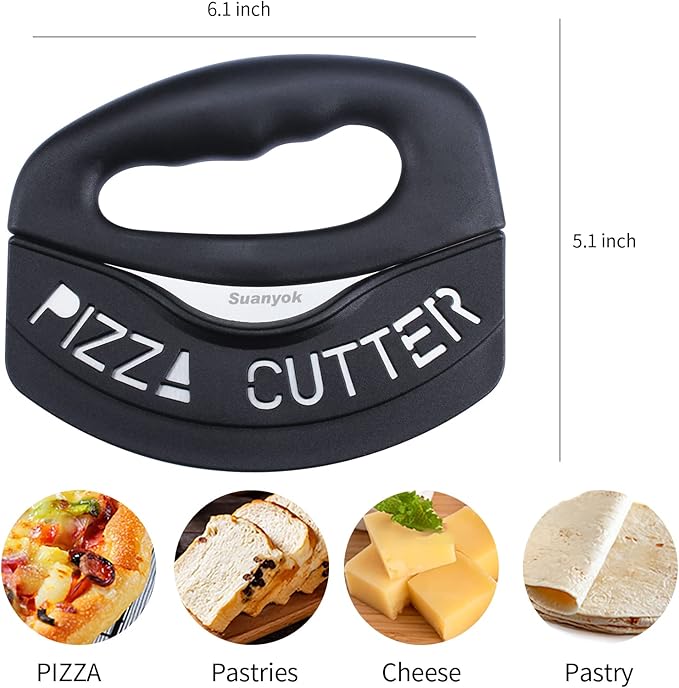 Premium Pizza Cutter Food Chopper-Super Sharp Blade Stainless Steel Pizza Cutter Rocker Slicer with Protective Sheath Multi Function Pizza Knife Kitchen Tools,Dishwasher Safe (Black)