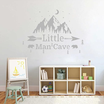 Little Man Cave Mountains Vinyl Decals, Landscape with Animals Stickers, Mountain Moon Stars Decal for Nursery Room,Kids Décor A9 (State Gray)