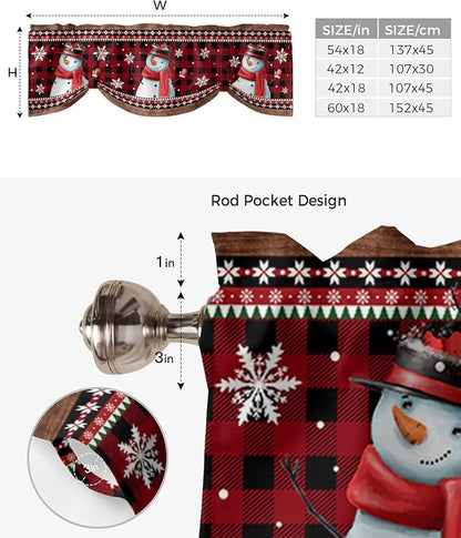 Christmas Blackout Tie Up Valance Curtains for Kitchen Windows Funny Snowman Snowflake Window Toppers Balloon Shades for Living Room/Bathroom/Bedroom,1 Panel,42" X 18" Red Farmhouse