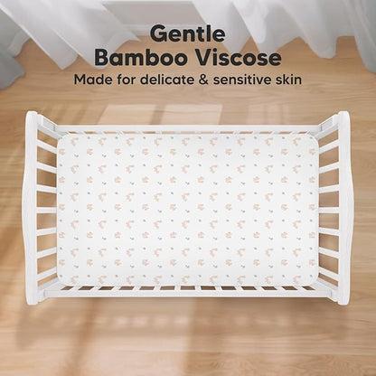 2-Pack Crib Sheets for Boys,Girls - Viscose Derived from Bamboo Fitted Crib Sheet, Organic Baby Crib Sheets, Crib Mattress Sheet,Toddler Bed Sheets,Baby Sheets for Crib Fitted Sheets(Nibbles/Bruce)