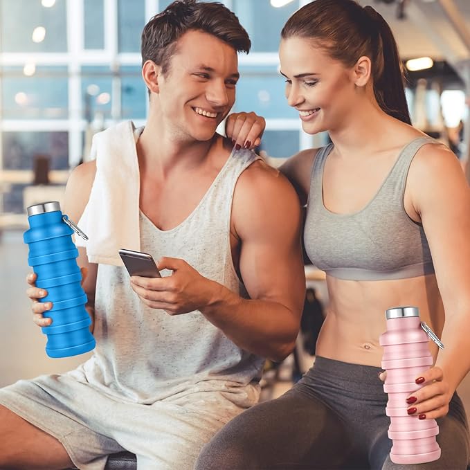 Lallisa 8 Pcs Collapsible Water Bottle Reusable Silicone Foldable Water Bottles 17 oz Portable Lightweight Sports Water Bottle with Carabiner for Gym Hiking Camping Travel (Fresh Colors)