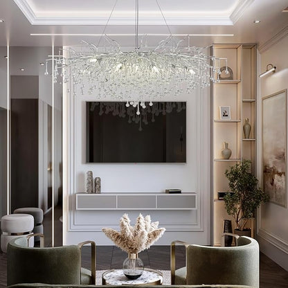 Modern Chandeliers,47.24in Rectangular Crystal Chandelier Chrome, 13-Light Farmhouse Raindrop Chandelier Pendant Light Fixture for Living Room, Kitchen Island 13-Light