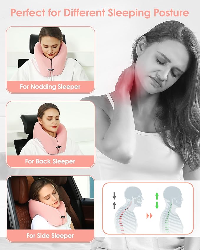 2-in-1 Travel Pillow, 2 Pack Upgraded Airplane Pillow with Storage Bag, Face Down Pillow Relax Arms, Adjustable U Shape Memory Foam Neck Pillow for Airplane, Car, Train, Bus and Home Use