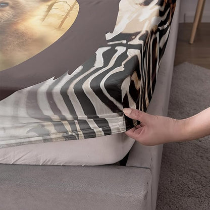 AILONEN Cute Bear Twin Fitted Sheet Set for Girls Boys, Bear Paw Sheet Leopard Print Fitted Sheet with 2 Pillowcases,3 Pieces Rustic Vintage Bear Bed Sheet Set