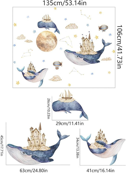 Ocean & Space Whale Wall Sticker - Colorful Watercolor Art, Easy to Apply