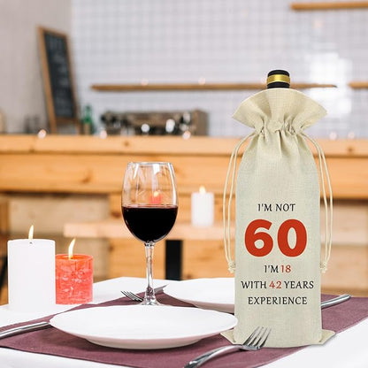60th Gifts Idea 60th Birthday Decorative Wine Bag Funny 60 Year Old Birthday Gifts for Women Men Happy 60th Birthday Retirement Gift for Grandmother Grandpa Aunt Dad Mom Birthday Party Wine Bottle Bag