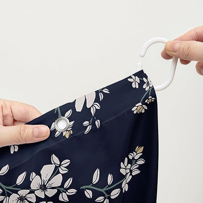 AILONEN Luxuriant Flowers Shower Curtain,White Flower on Black Background Waterproof Shower Curtain Set for Girls Boys Teens, 72" W*72" H Patchwork Flower Shower Curtain