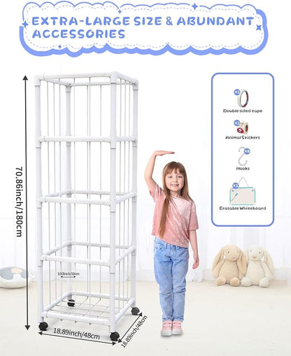 71" Extra Large Stuffed Animal Storage, Stuffed Animal Zoo Storage Cage, Premium PVC with Wheels Toy Storage Holder, Plush Toys Corner Organizer for Kids Playroom, Bedroom, Nursery