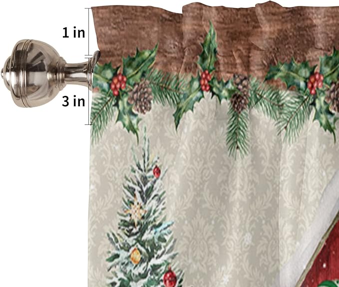Christmas Farmhouse Valance Kitchen Curtains for Windows, Red Truck Gnomes Rod Pocket Valances Window Treatments Winter Holiday Snowman Short Curtains For Bedroom/ Living Room, 54" X 18" -1 Panel